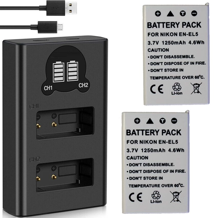 Kit 2 Baterias EN-EL5 + Carregador Duplo DL para Nikon Kit 2 Baterias EN-EL5 + Carregador Duplo DL para Nikon