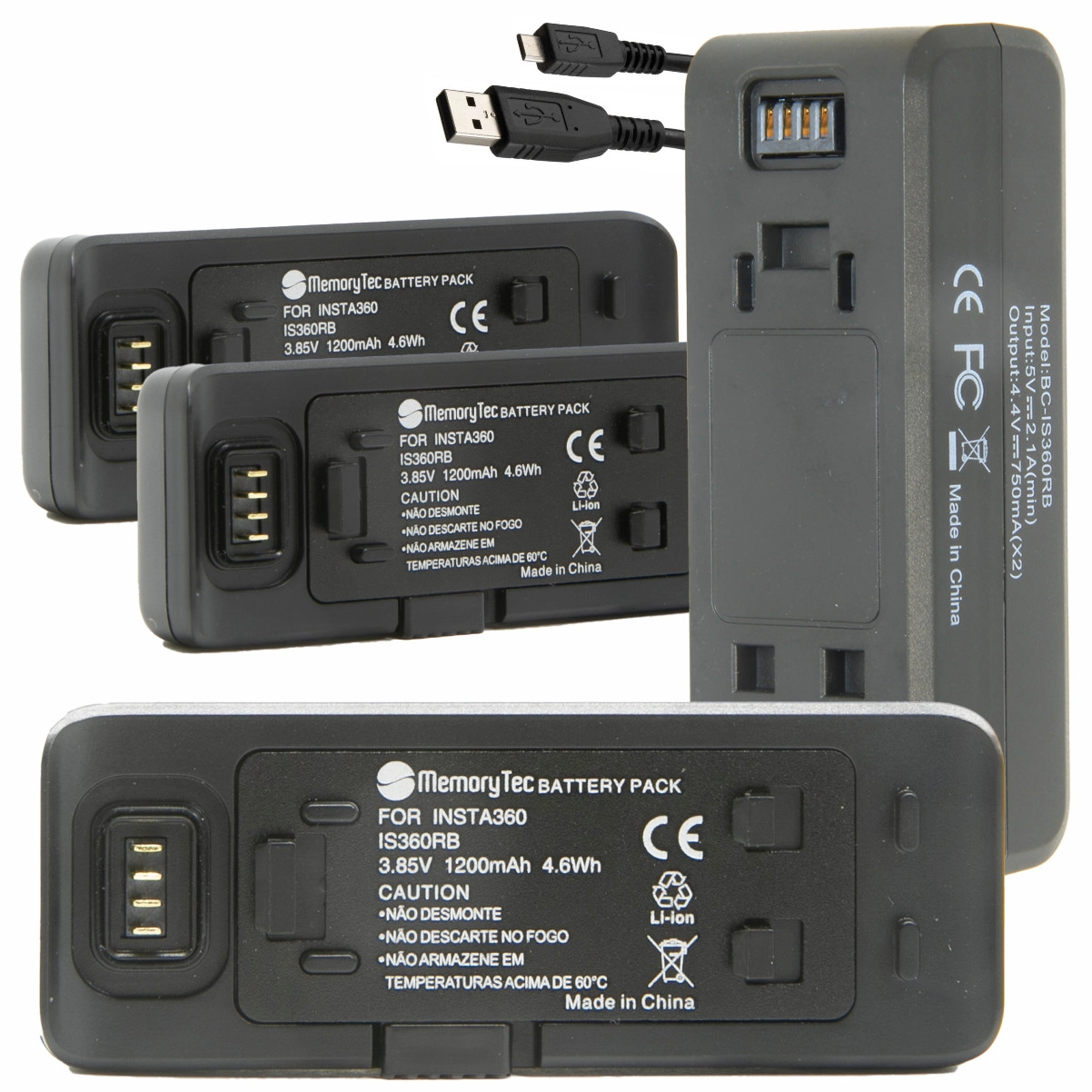 Kit 3 Baterias IS360RB + Carregador Duplo para INSTA360 One R Action