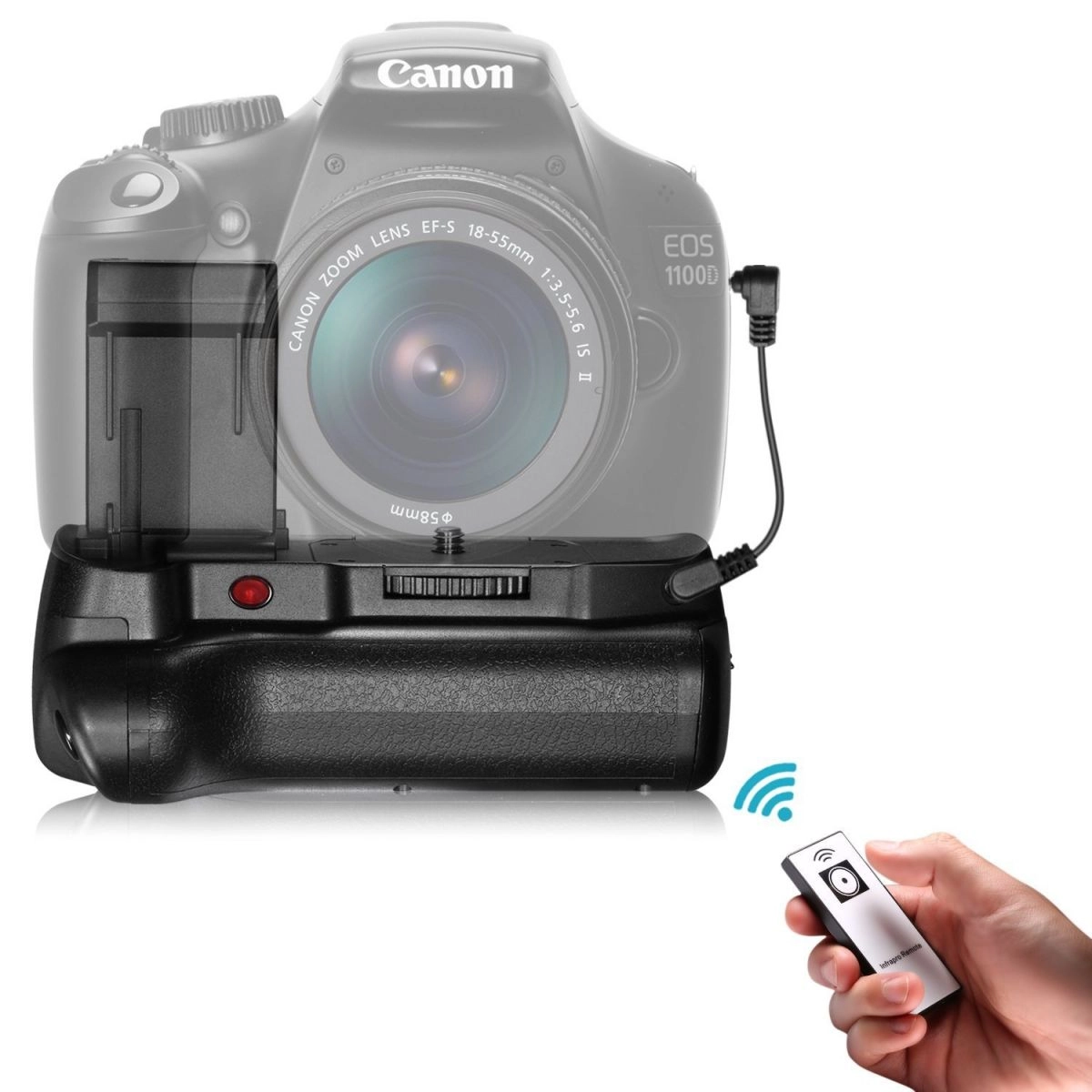 Kit Battery Grip 1100DH + 4 Baterias LP-E10 para Canon T5 / T6 / T7