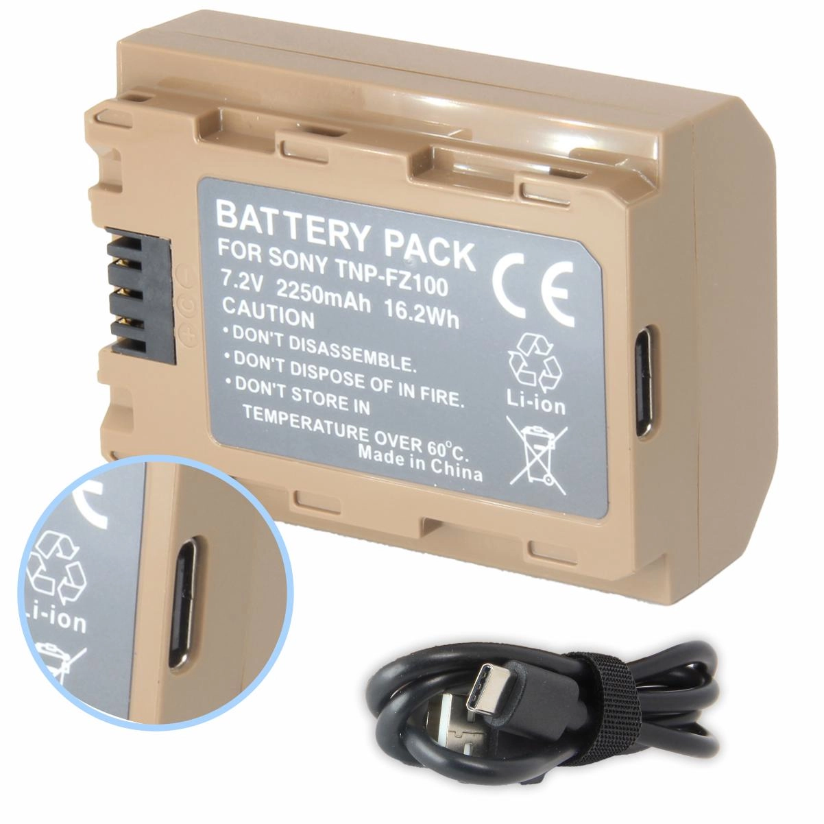 Bateria Com USB-C TNP-FZ100 para Sony Bateria Com USB-C TNP-FZ100 para Sony