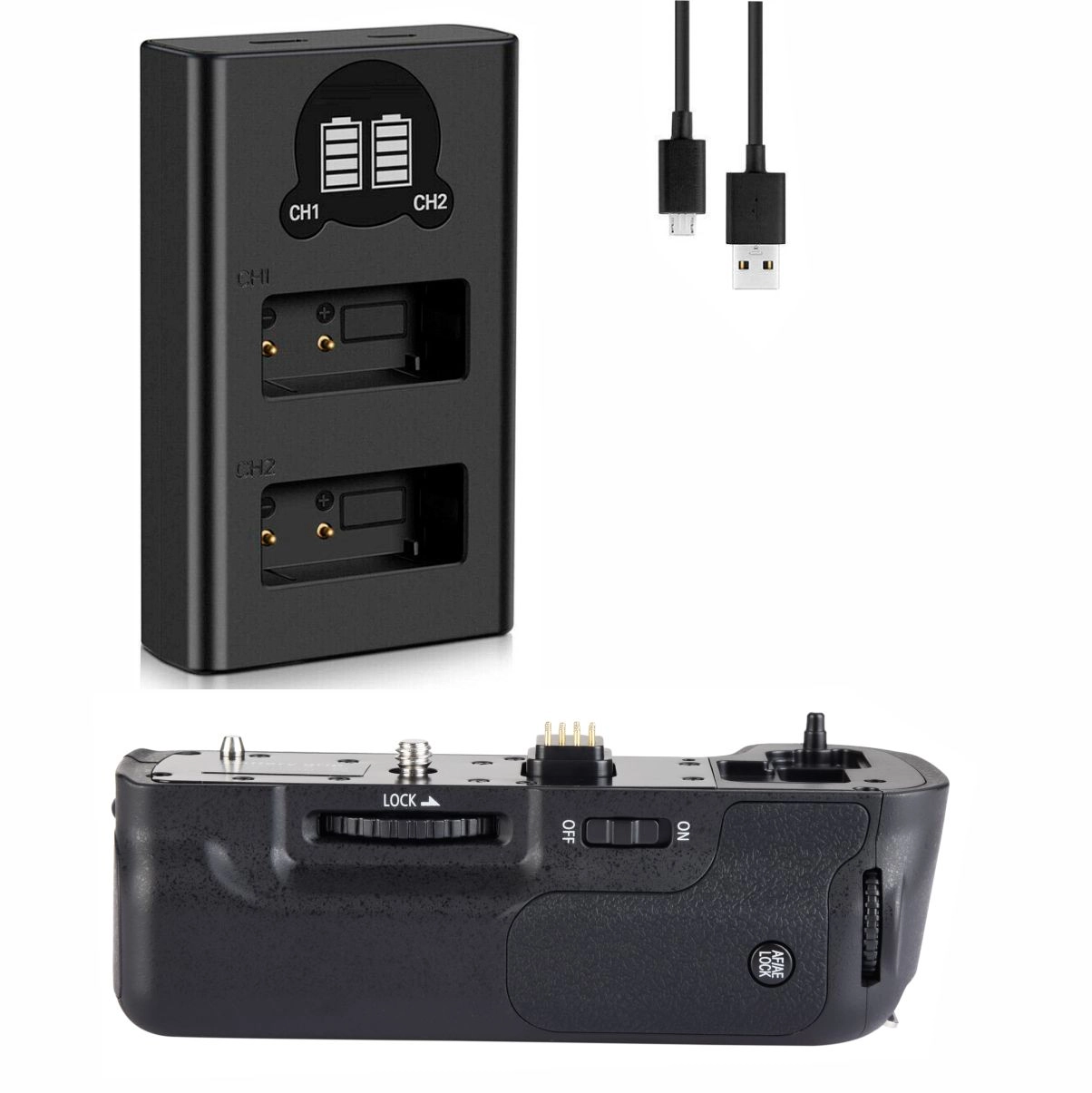 Kit Battery Grip DMW-BGGH3 + Duplo Carregador para Panasonic Kit Battery Grip DMW-BGGH3 + Duplo Carregador para Panasonic