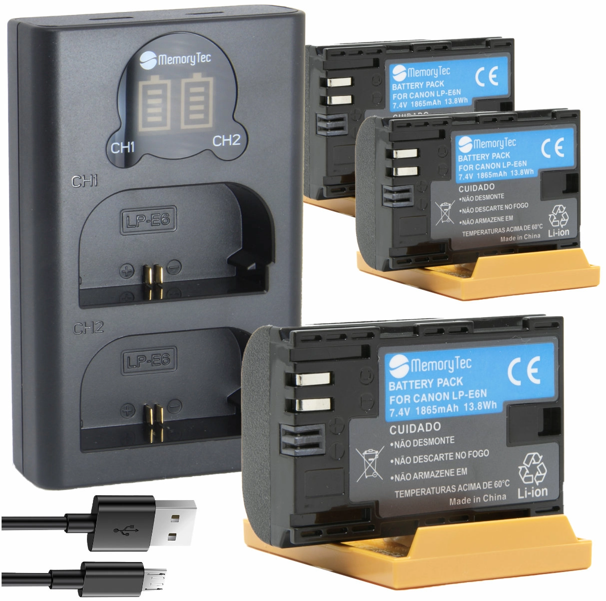 Kit 3 Baterias LP-E6N + Carregador Duplo DL para Canon