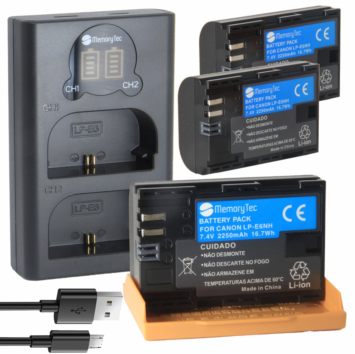 Kit 3 Baterias LP-E6NH PRO + Carregador Duplo para Canon Kit 3 Baterias LP-E6NH PRO + Carregador Duplo para Canon