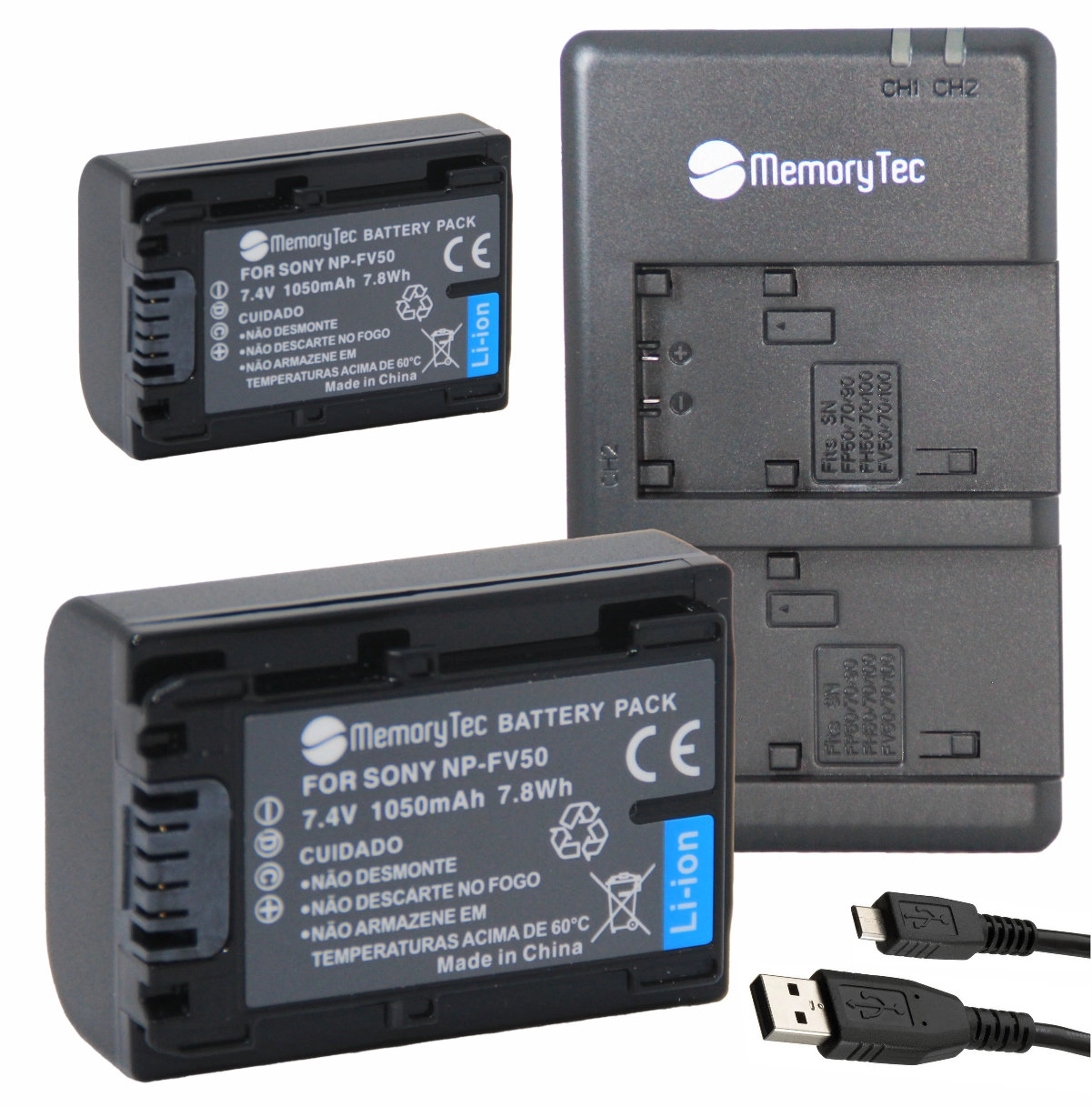 Kit 2 Baterias NP-FV50 + Carregador Duplo DU para Sony