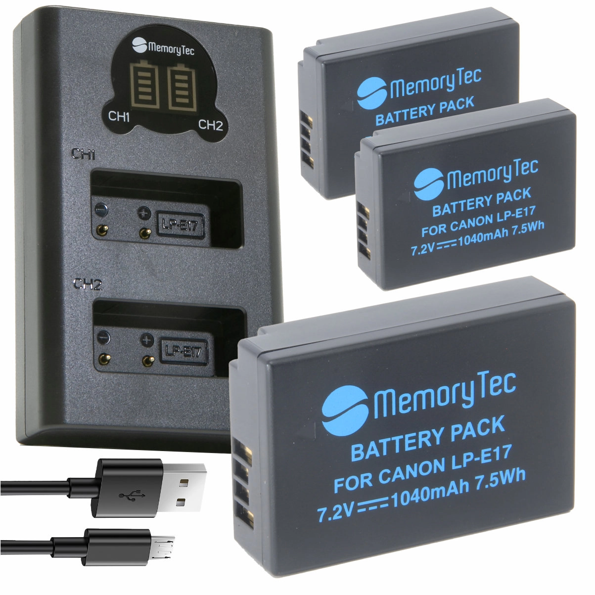 Kit 3 Baterias LP-E17 + Carregador Duplo DL para Canon