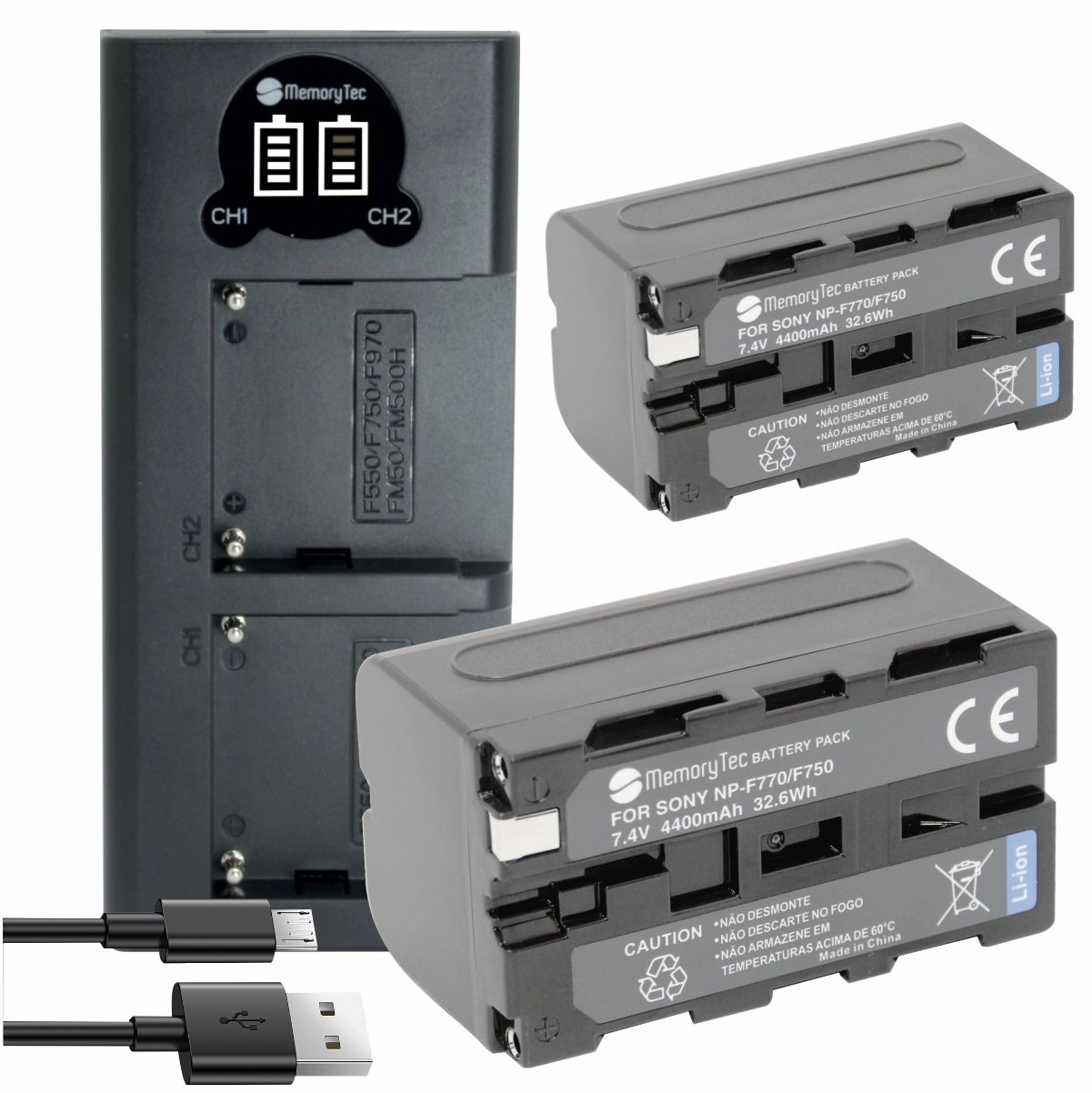 Kit 2 Baterias NP-F750/770 + Carregador Duplo DL para Sony Kit 2 Baterias NP-F750/770 + Carregador Duplo DL para Sony