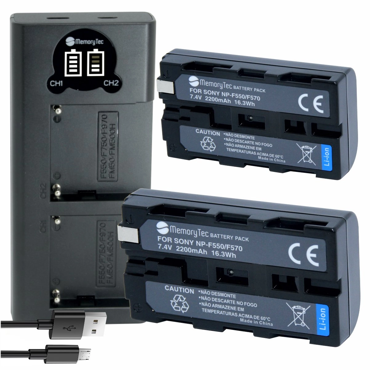 Kit 2 Baterias NP-F550 + Carregador Duplo para Sony Kit 2 Baterias NP-F550 + Carregador Duplo para Sony
