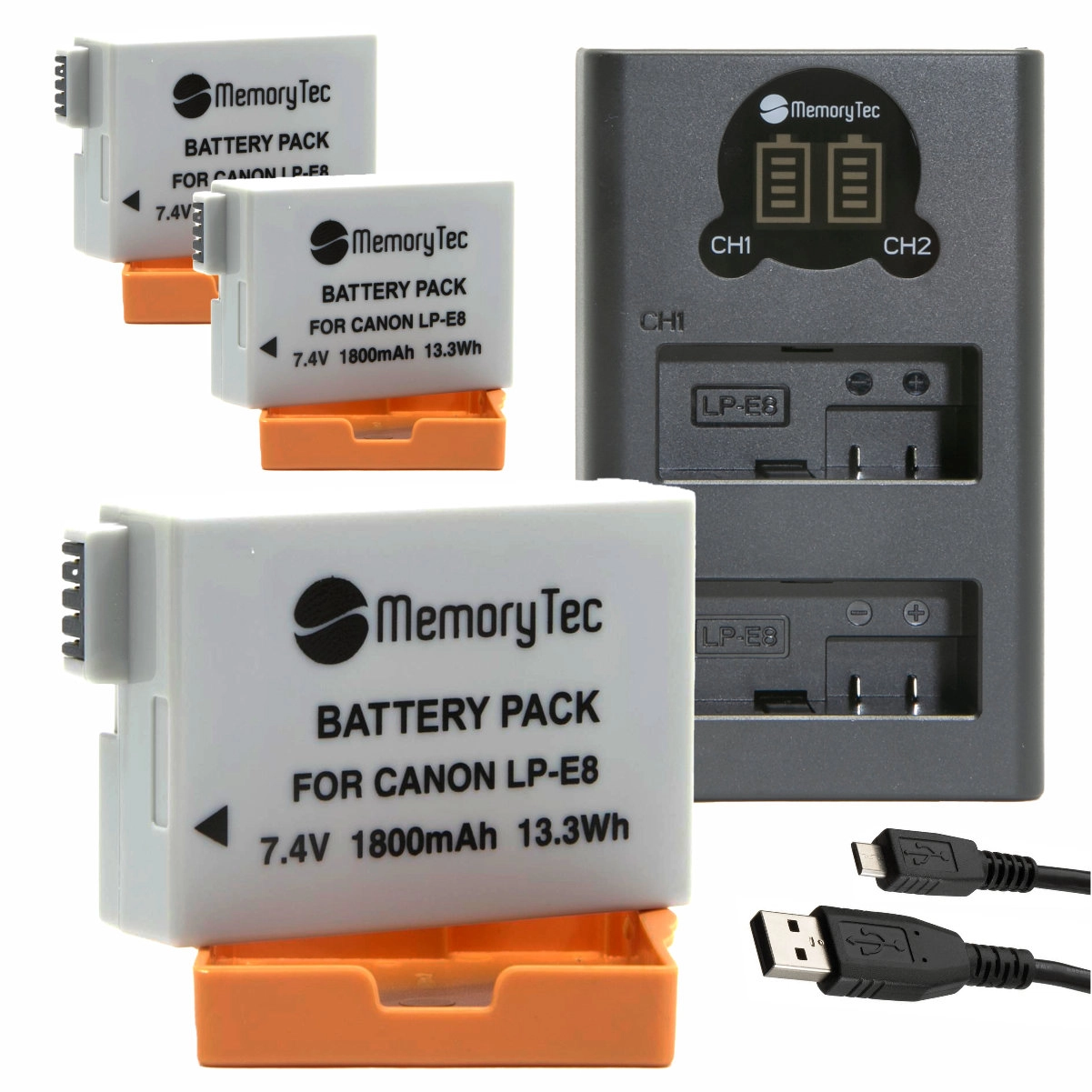 Kit 3 Baterias LP-E8 + Carregador Duplo DL para Canon Kit 3 Baterias LP-E8 + Carregador Duplo DL para Canon