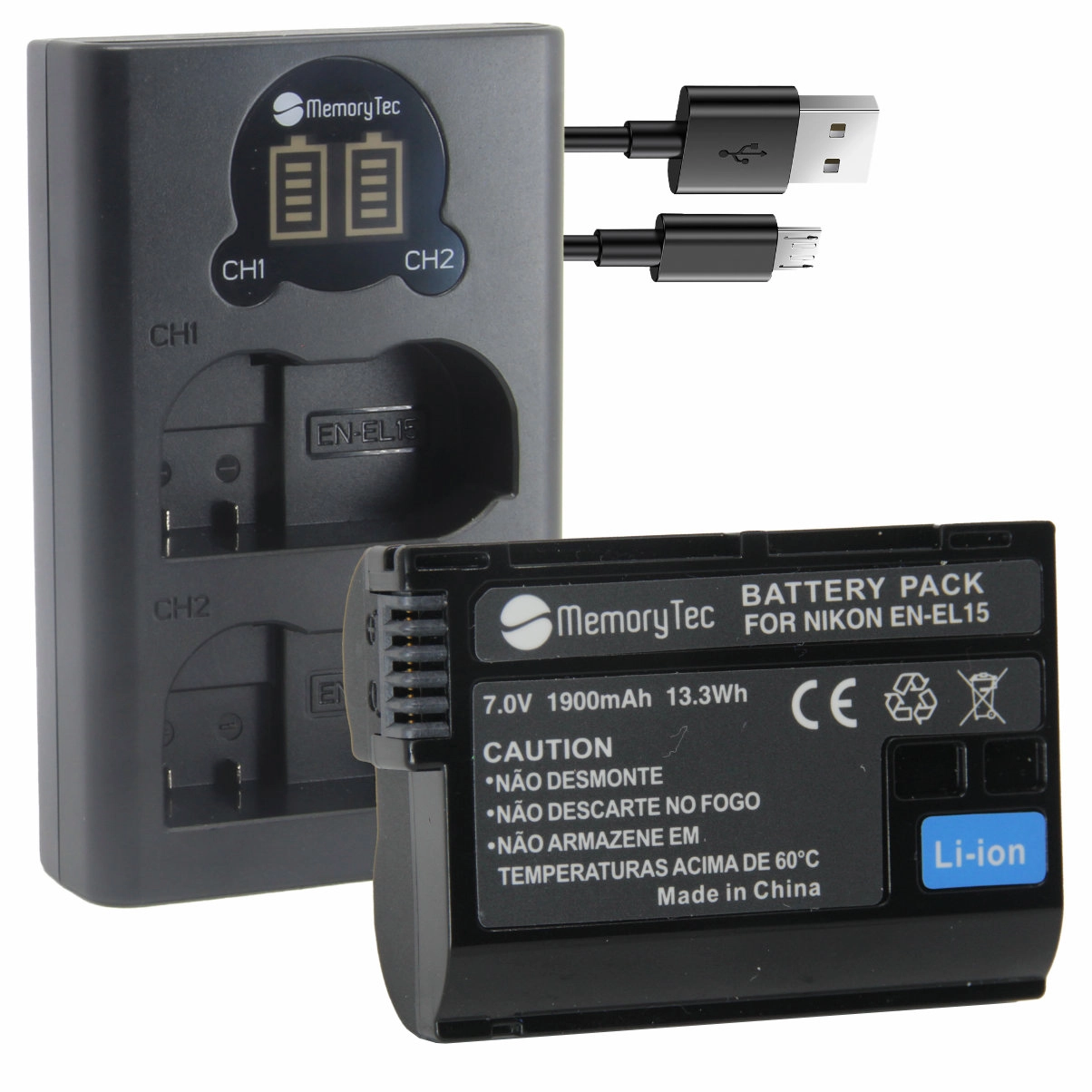 Kit 1 Bateria EN-EL15 + Carregador Duplo DL para Nikon