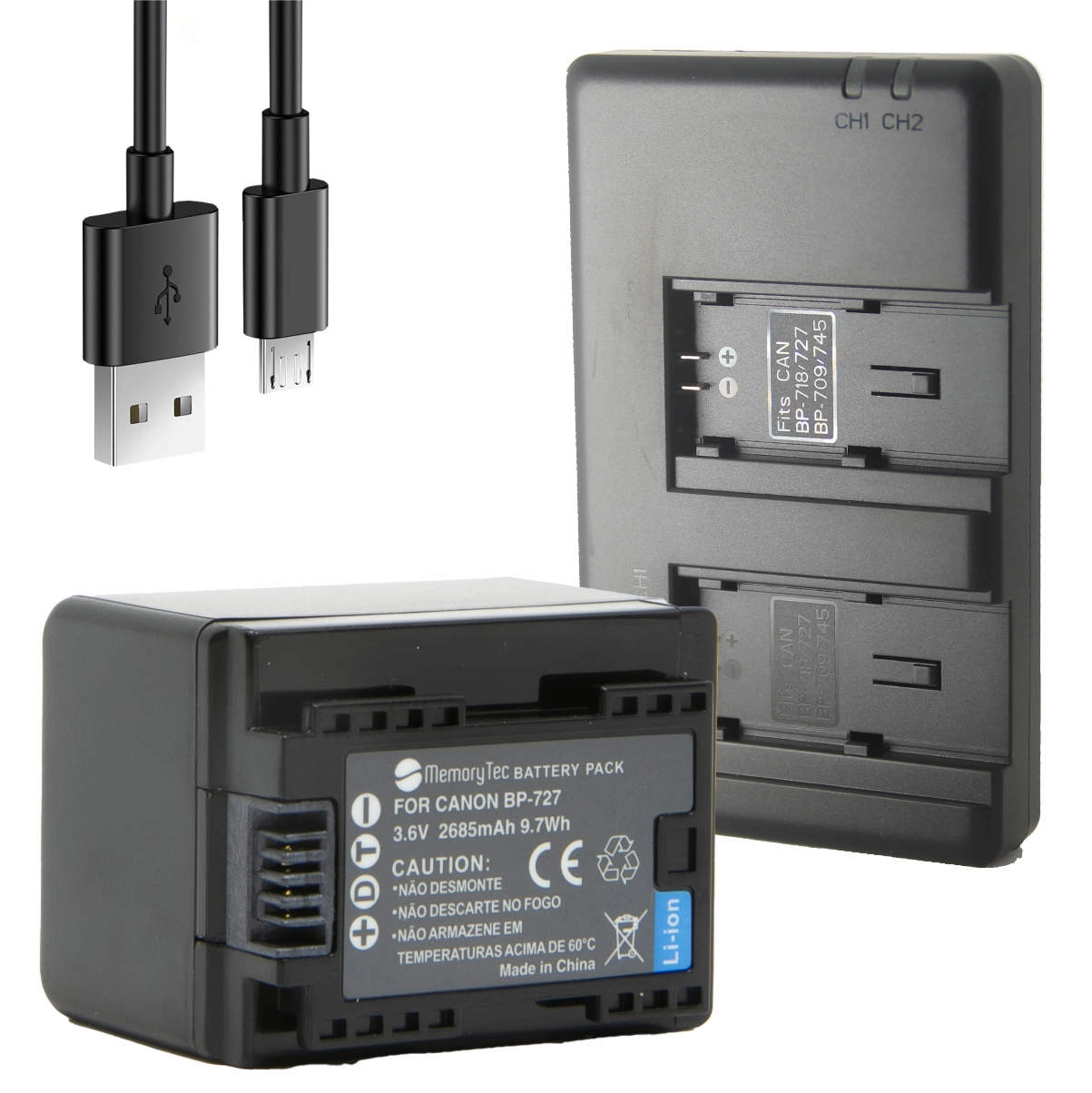 Kit 1 Bateria BP-727 + Carregador Duplo DL para Canon