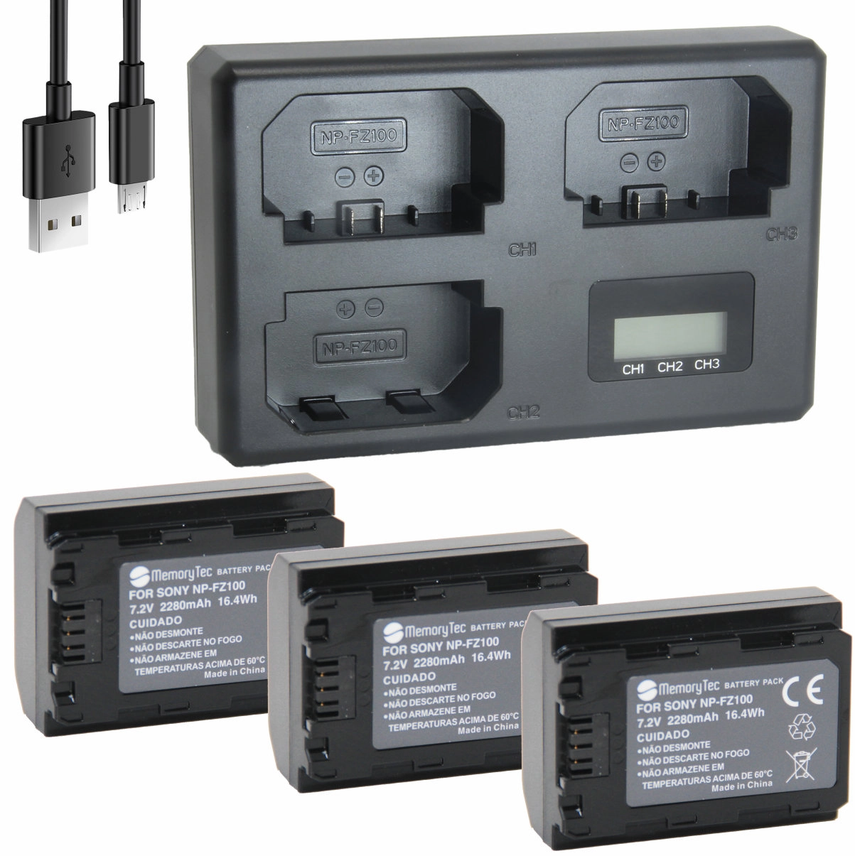 Kit 3 Baterias NP-FZ100 + Carregador Triplo para Sony Kit 3 Baterias NP-FZ100 + Carregador Triplo para Sony
