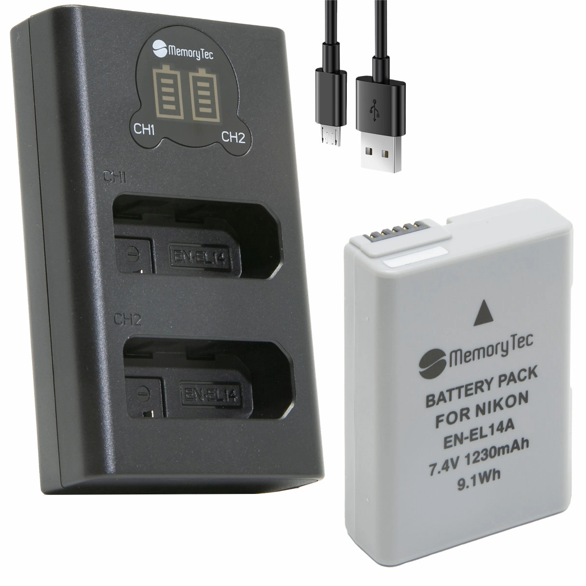 Kit 1 Bateria EN-EL14 + Carregador Duplo DL para Nikon