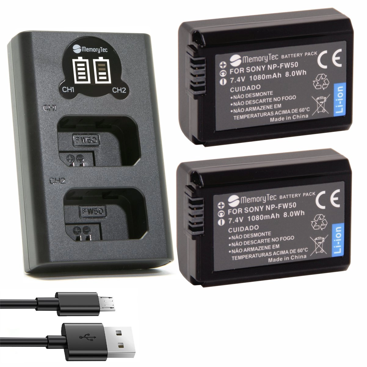 Kit 2 Baterias NP-FW50 + Carregador Duplo DL para Sony Kit 2 Baterias NP-FW50 + Carregador Duplo DL para Sony