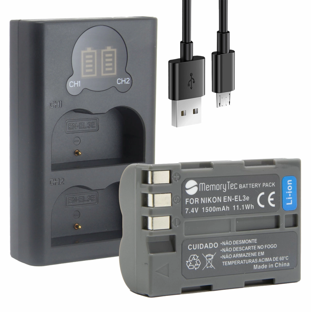 Kit 1 Bateria EN-EL3 + Carregador Duplo para Nikon