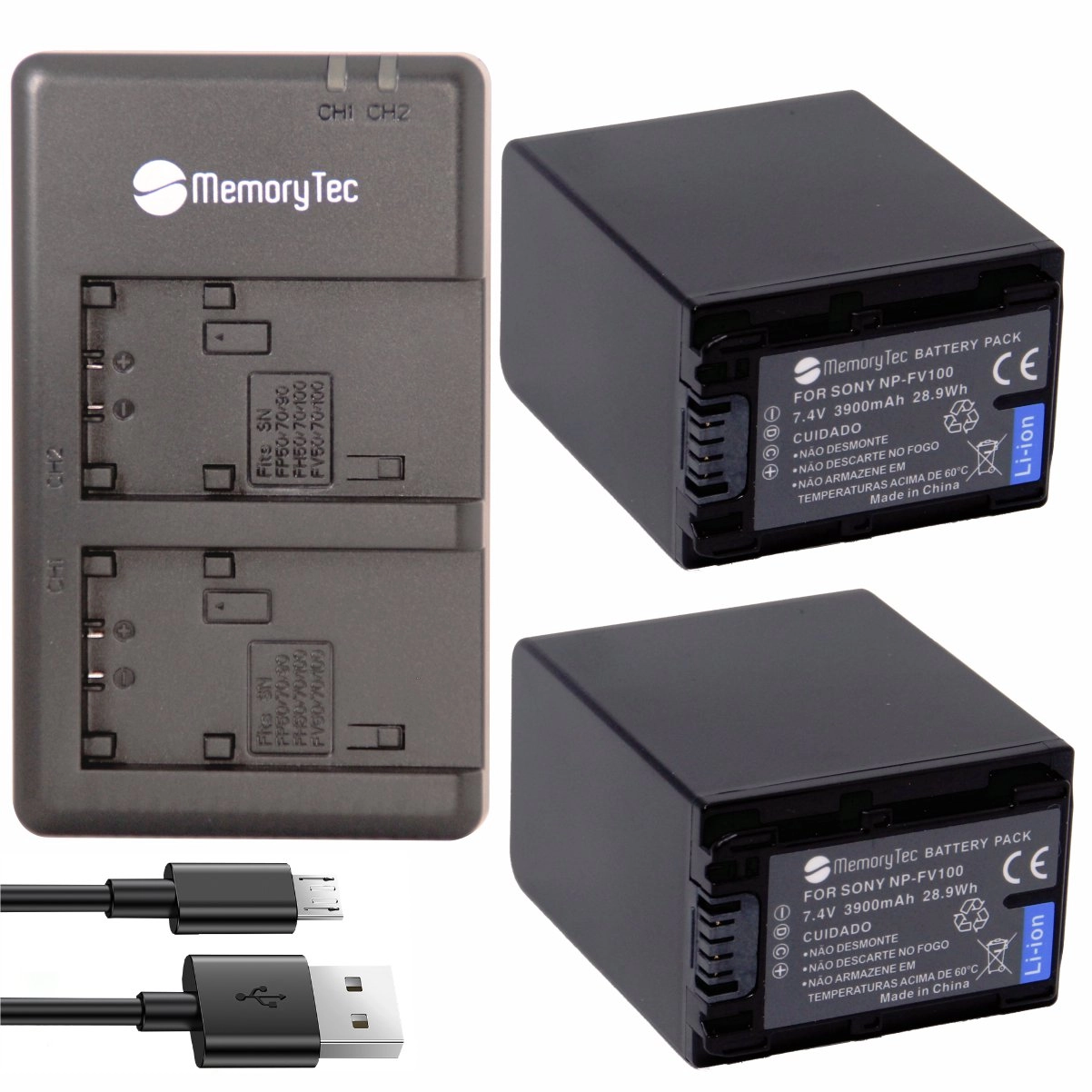 Kit 2 Baterias NP-FV100 + Carregador para Sony Kit 2 Baterias NP-FV100 + Carregador para Sony