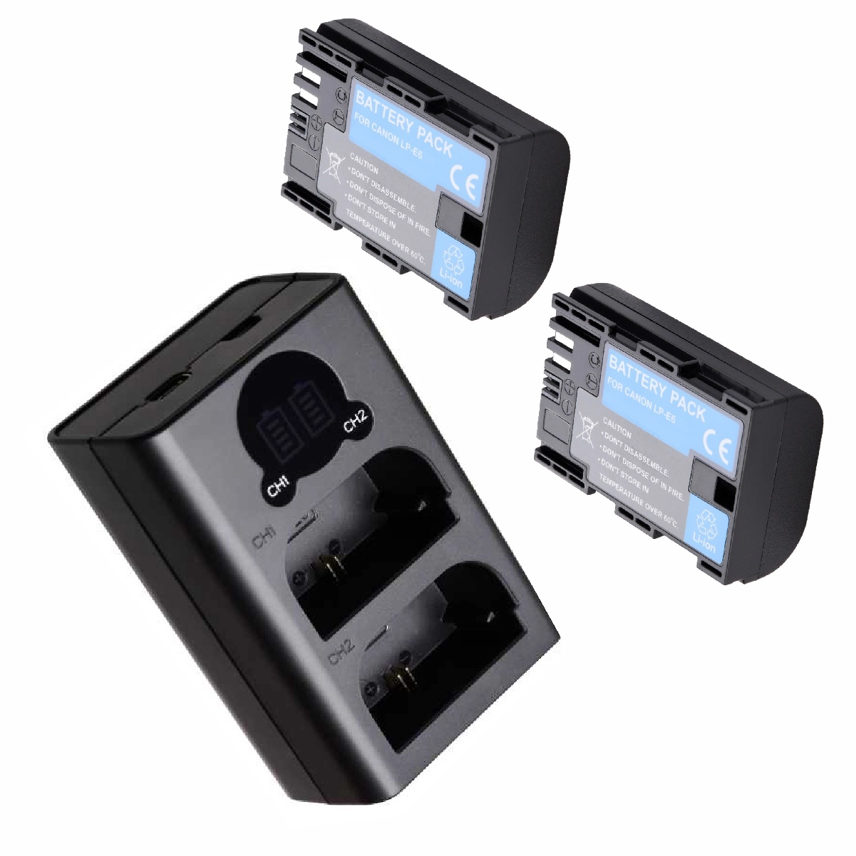 Kit 2 Baterias LP-E6 + Carregador Duplo DL para Canon Kit 2 Baterias LP-E6 + Carregador Duplo DL para Canon