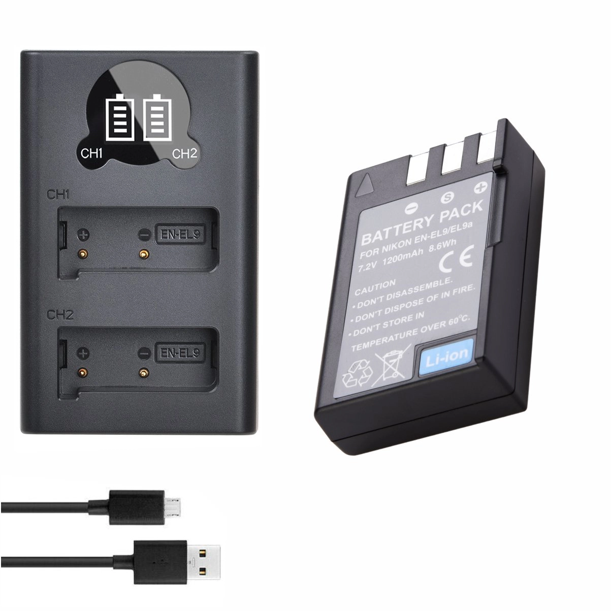 Kit 1 Bateria EN-EL9 + Carregador para Nikon Kit 1 Bateria EN-EL9 + Carregador para Nikon