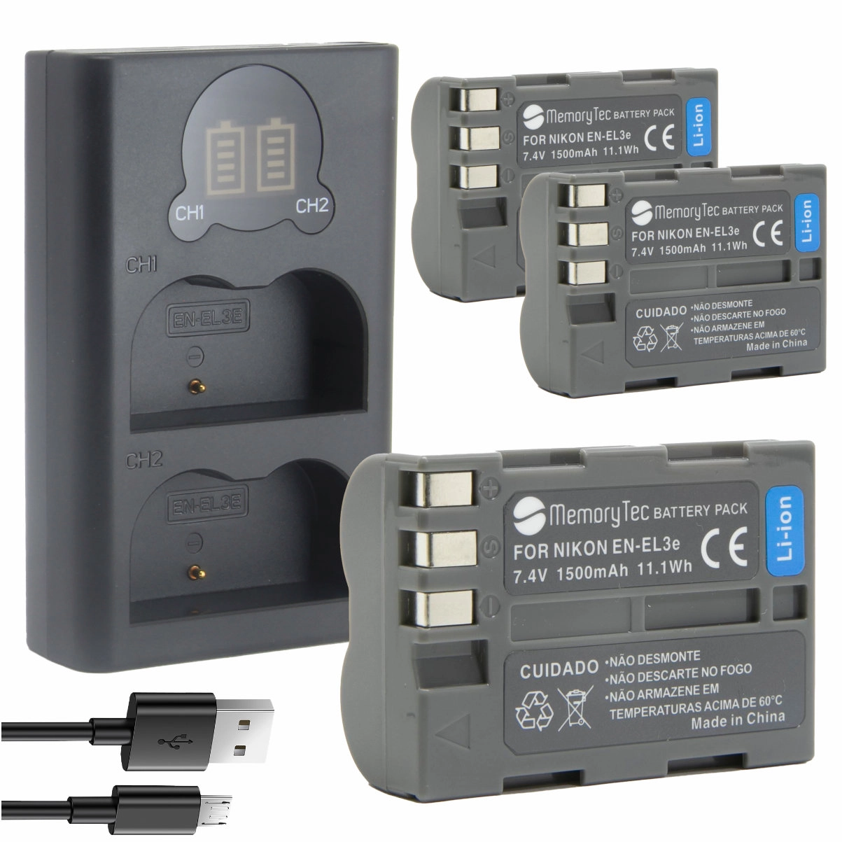 Kit 3 Baterias EN-EL3 + Carregador Duplo DL para Nikon Kit 3 Baterias EN-EL3 + Carregador Duplo DL para Nikon