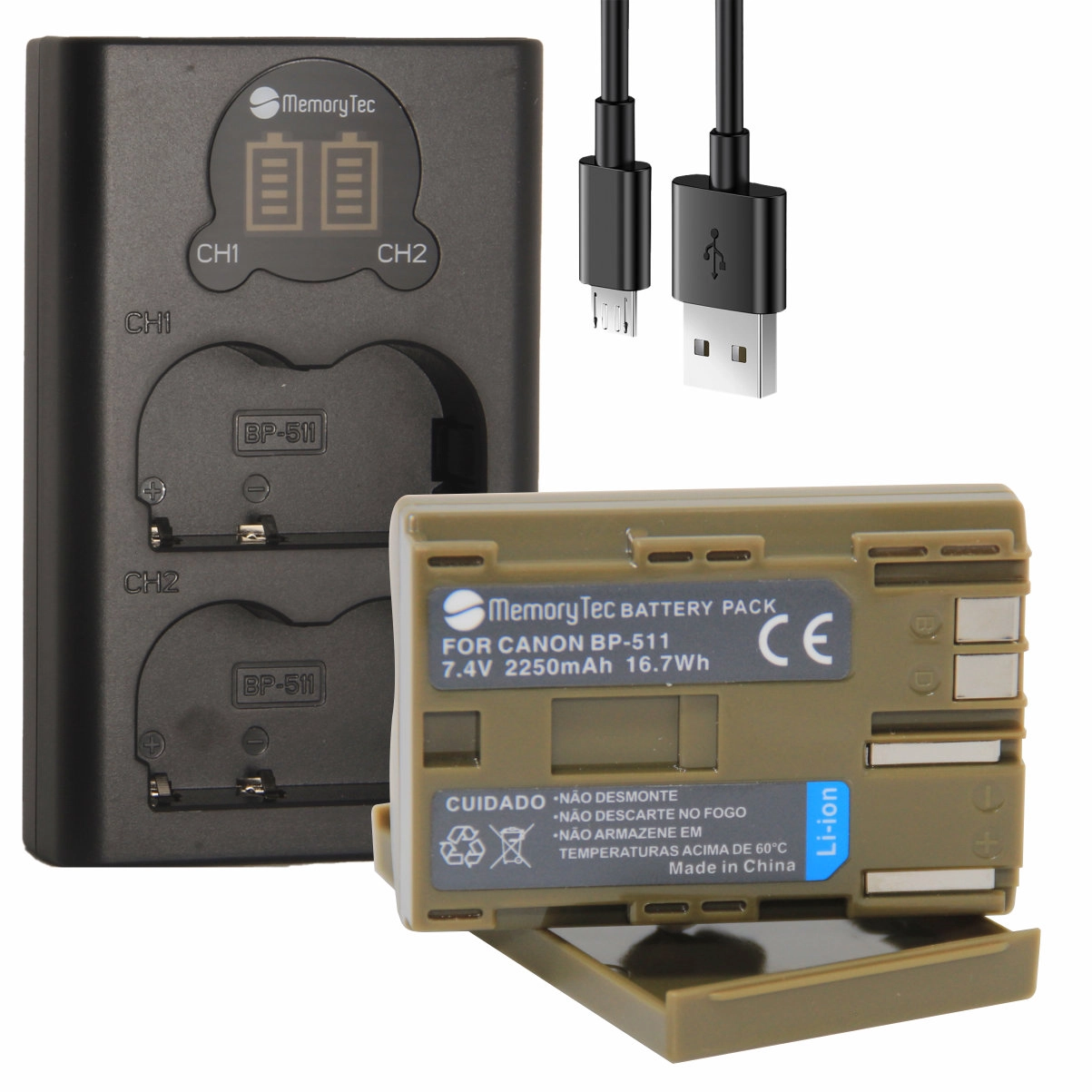 Kit 1 Bateria BP-511 + Carregador Duplo DL para Canon