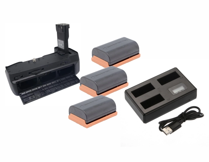 Kit Battery Grip HM + 3 Baterias LP-E6 + Carregador Triplo para Blackmagic