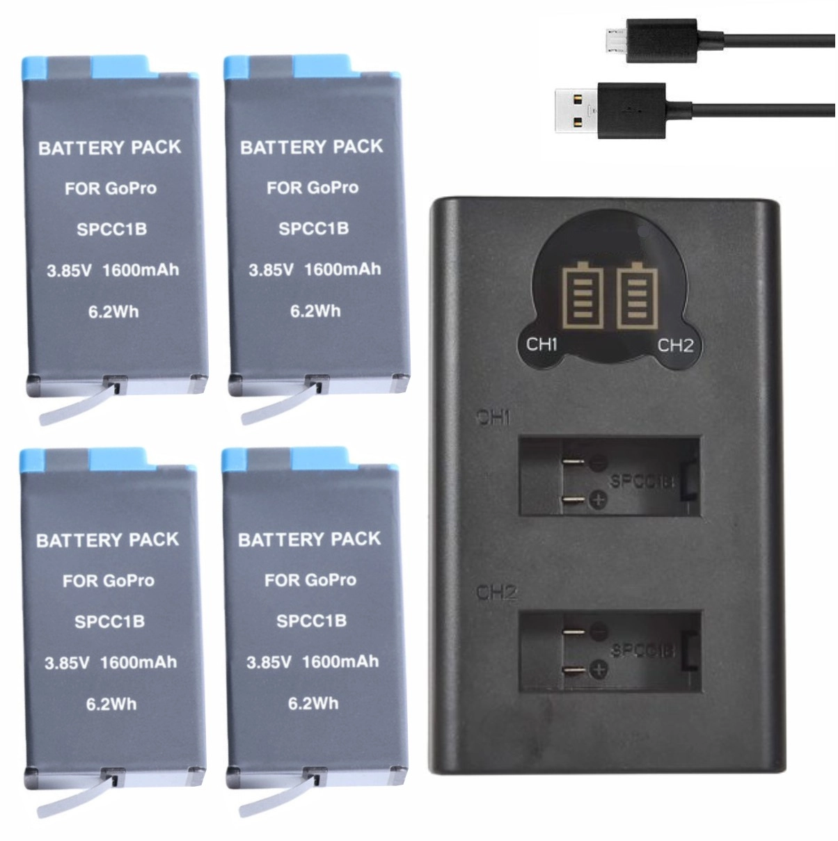 Kit 4 Baterias MemoryTec SPCC1B + Carregador Duplo para GoPro Max 360 Kit 4 Baterias MemoryTec SPCC1B + Carregador Duplo para GoPro Max 360