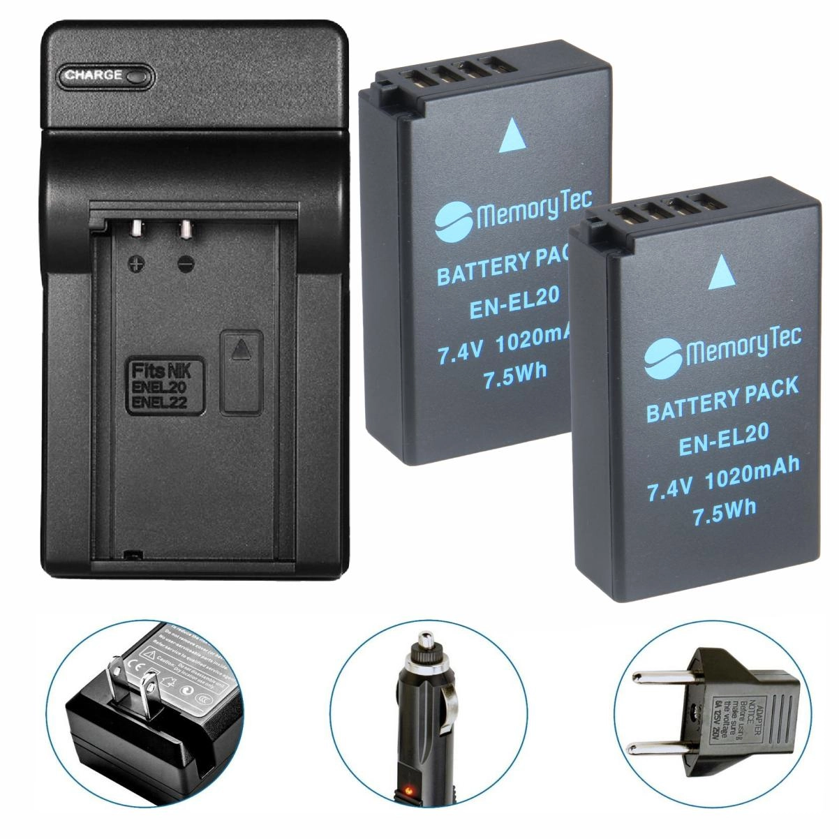 Kit 2 Baterias EN-EL20 + Carregador para Nikon