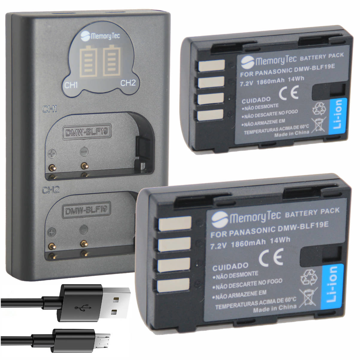 Kit 2 Baterias DMW-BLF19 + Carregador Duplo DL para Panasonic