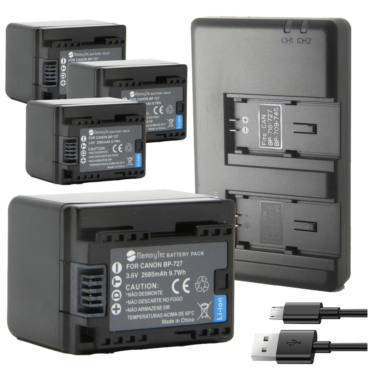 Kit 4 Baterias BP-727 + Carregador Duplo DU pra Canon Kit 4 Baterias BP-727 + Carregador Duplo DU pra Canon