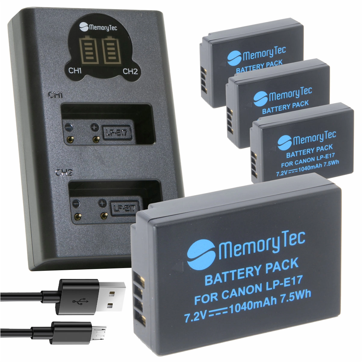 Kit 4 Baterias LP-E17 + Carregador Duplo DL para Canon