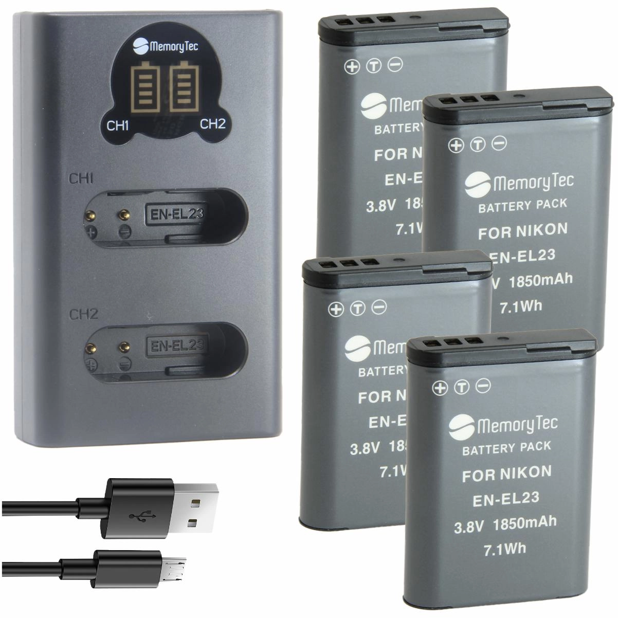 Kit 4 Baterias EN-EL23 + Carregador Duplo DL para Nikon Kit 4 Baterias EN-EL23 + Carregador Duplo DL para Nikon