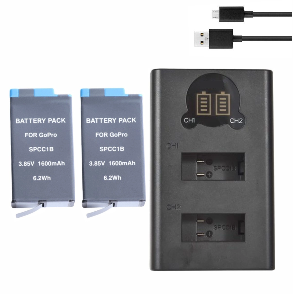 Kit 2 Baterias SPCC1B + Carregador Duplo para GoPro Max 360 Kit 2 Baterias SPCC1B + Carregador Duplo para GoPro Max 360