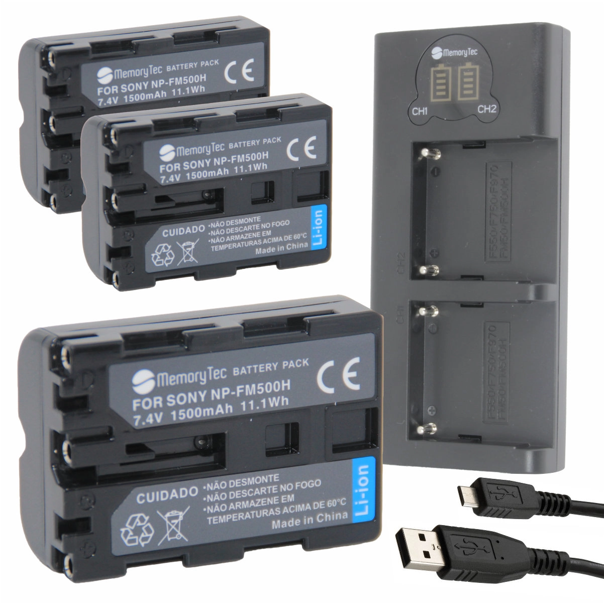 Kit 3 Baterias FM500H + Carregador Duplo DL para Sony