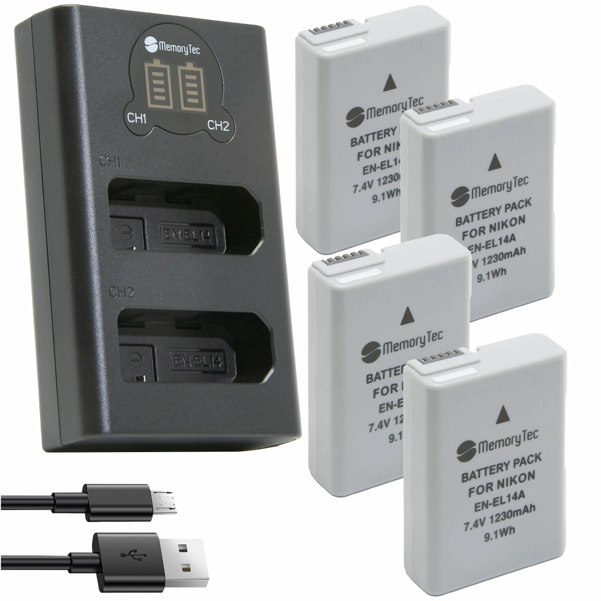 Kit 4 Baterias EN-EL14 + Carregador Duplo DL para Nikon