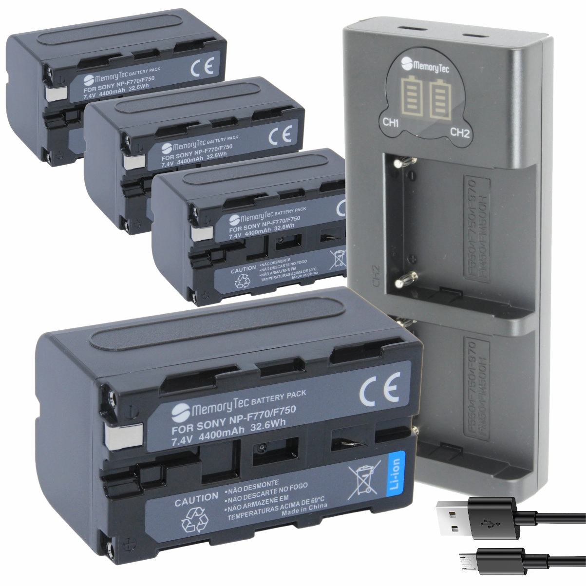 Kit 4 Baterias NP-F750/770 + Carregador Duplo DL para Sony Kit 4 Baterias NP-F750/770 + Carregador Duplo DL para Sony