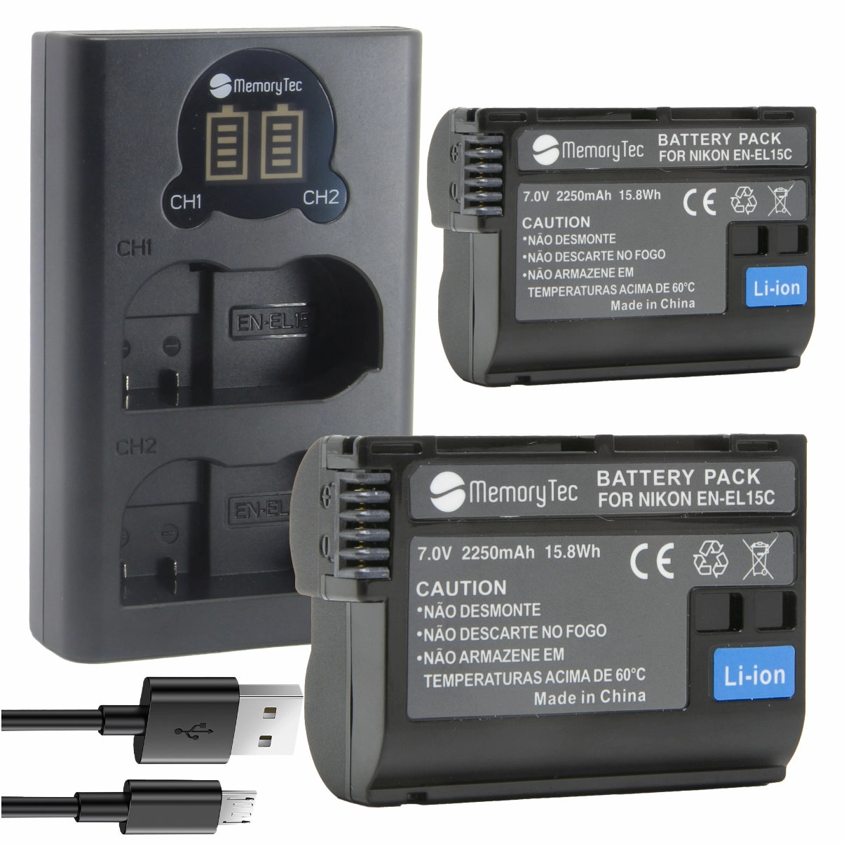 Kit 2 Baterias EN-EL15C Profissional + Carregador Duplo DL para Nikon