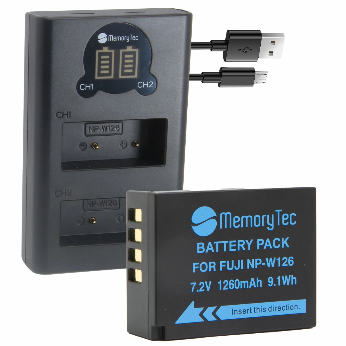 Kit 1 Bateria NP-W126 + Carregador Duplo para Fujifilm Kit 1 Bateria NP-W126 + Carregador Duplo para Fujifilm