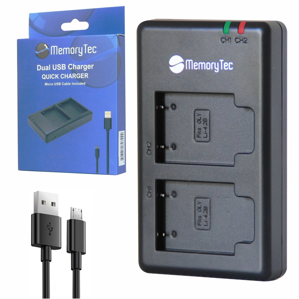 Kit 4 Baterias LI-40B + Carregador Duplo para Olympus / Fujifilm / Kodak / Nikon / Casio entre outras