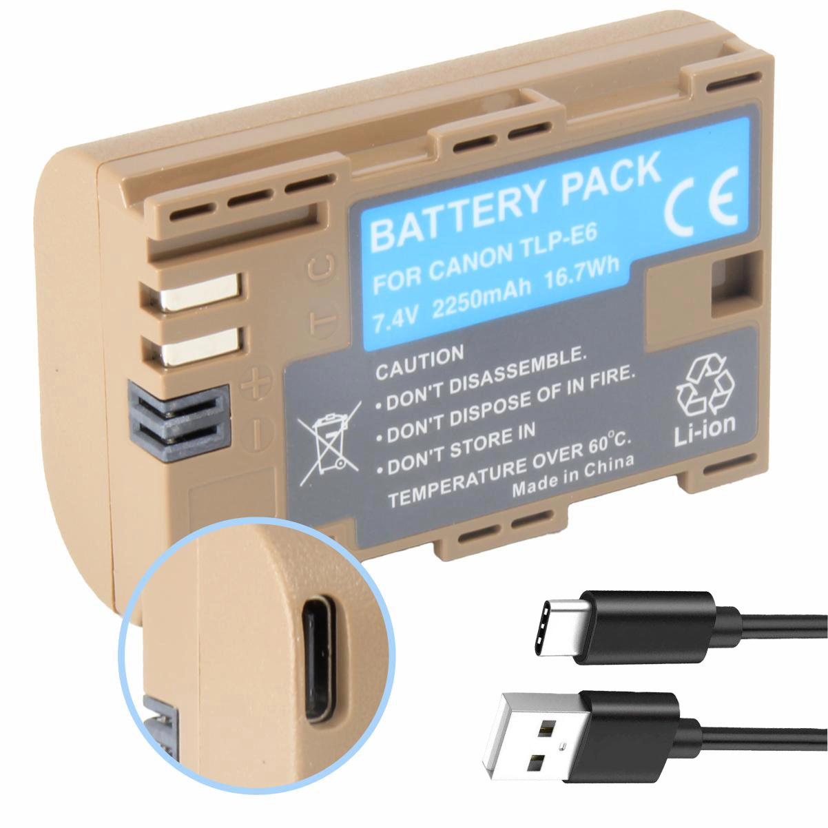 Bateria Com USB-C TLP-E6N para Canon Bateria Com USB-C TLP-E6N para Canon