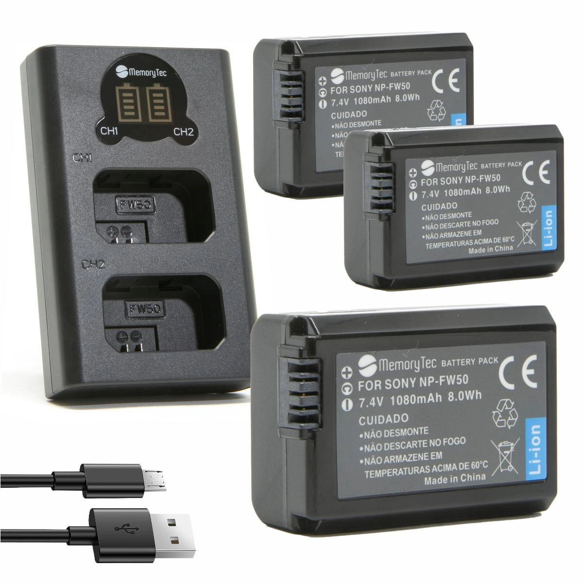 Kit 3 Baterias NP-FW50 + Carregador Duplo DL para Sony