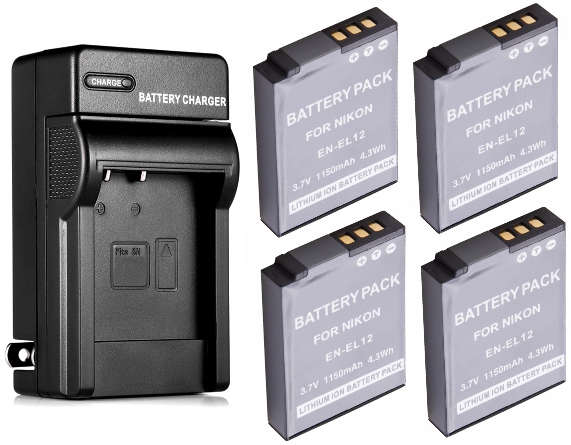Kit 4 Baterias EN-EL12 + Carregador para Nikon