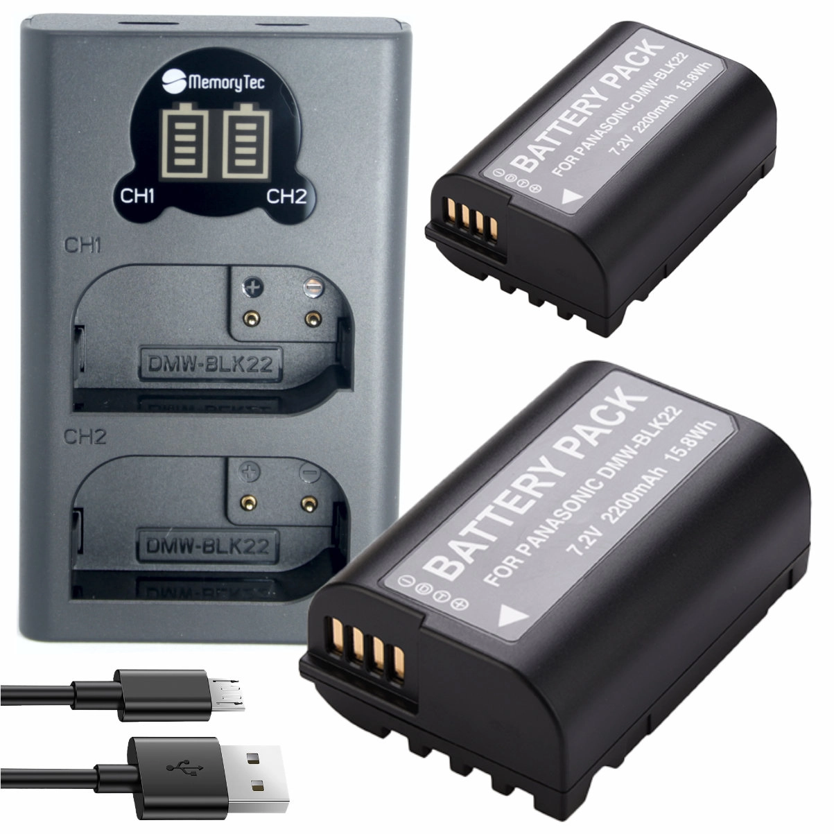 Kit 2 Baterias BLK22 + Carregador Duplo DL para Panasonic Kit 2 Baterias BLK22 + Carregador Duplo DL para Panasonic