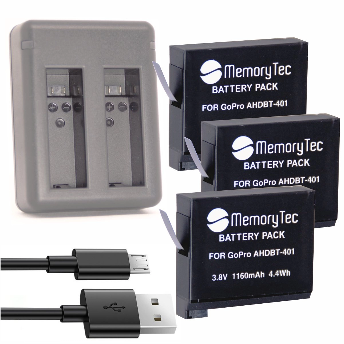 Kit 3 Baterias AHDBT-401 + Carregador GoPro 4
