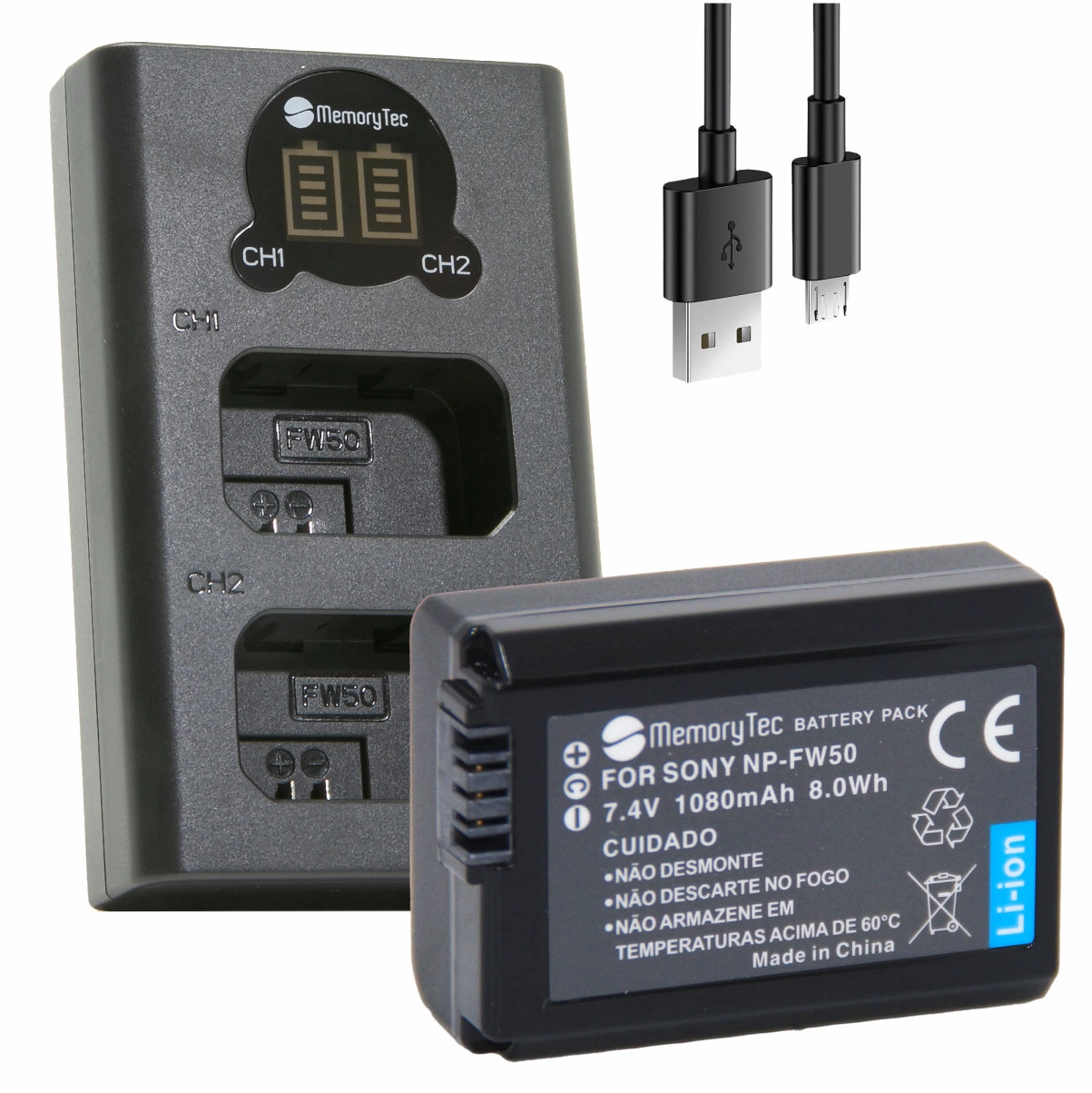Kit 1 Bateria NP-FW50 + Carregador Duplo DL para Sony